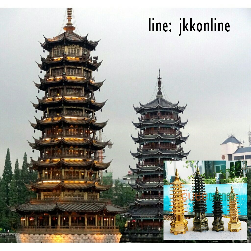 01711-โมเดลเจดีย์เหวินชาง 25 ซม สีทองเหลืองรมดำ - ฟรีค่าส่ง