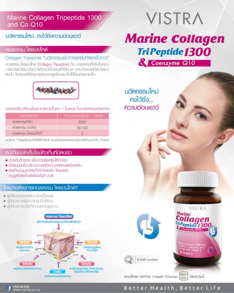 Vistra Marine Collagen TriPeptide 1300 30 เม็ด วิสทร้า มารีน คอลลาเจน ไตรเปปไทด์ 1300 (เล็ก)