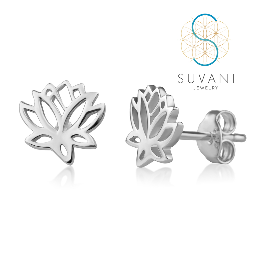 SUVANI เงินแท้ 92.5% ต่างหูสัญลักษณ์ดอกบัว ต่างหูปักก้าน เครื่องประดับเงินแท้