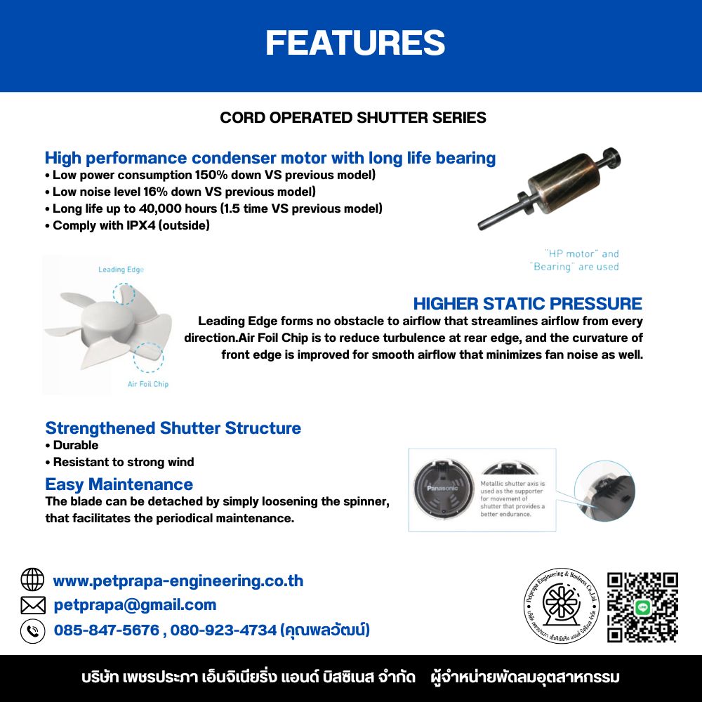 พัดลมระบายอากาศพานาโซนิคแบบติดกระจก Type FV-15WUT4 Window Mount Type