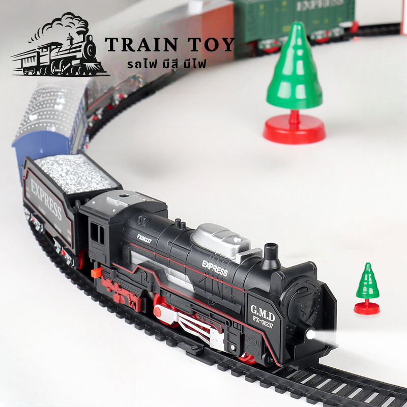 TB019-ms100 ของเล่นรางรถไฟ ชุดรถไฟจำลอง ของเล่นรถไฟ ชุดรถไฟ โบราณพร้อมราง อุปกรณ์ 15 ชิ้น พร้อมเสียง และไฟ