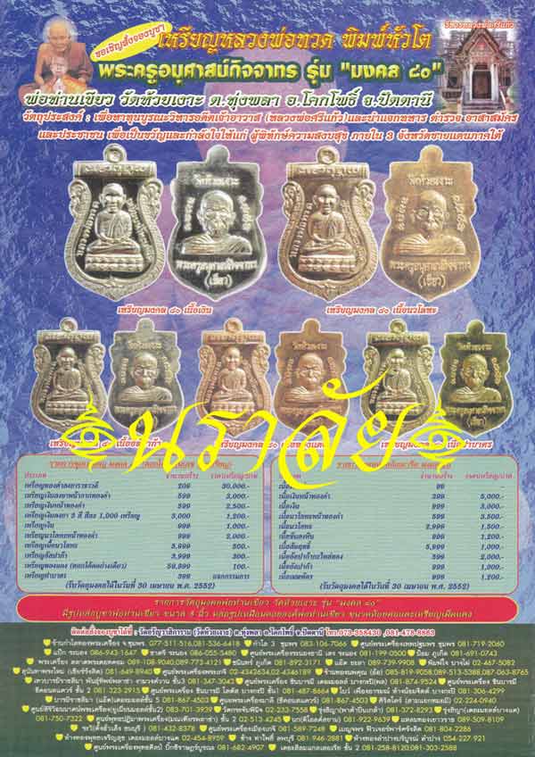หลวงพ่อทวด พิมพ์หัวโต รุ่นมงคล80 พ่อท่านเขียว วัดห้วยเงาะ ปัตตานี ปี 2552