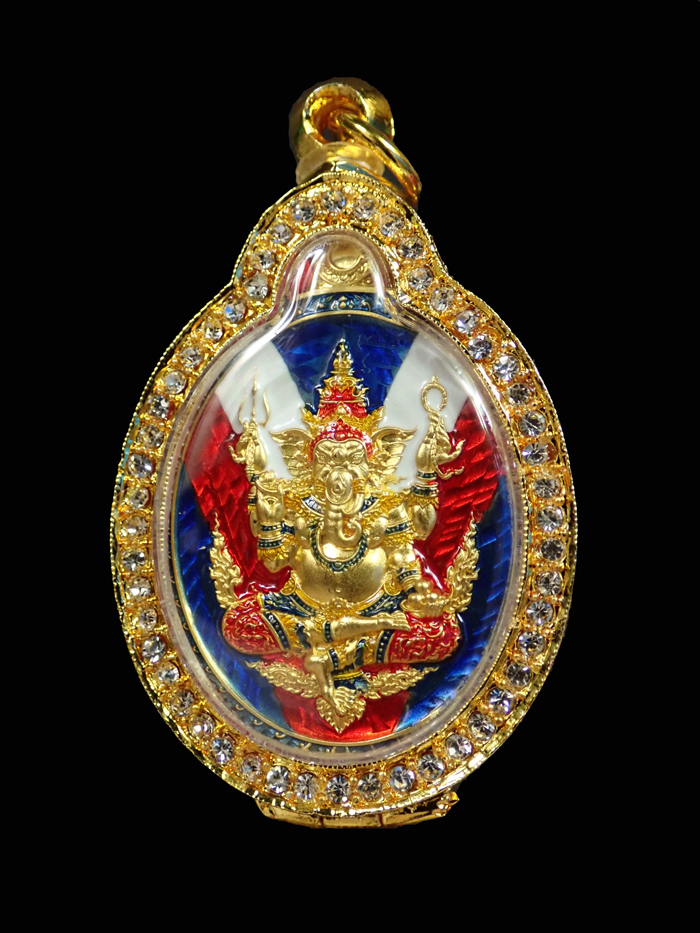 เหรียญพระพิฆเนศ รุ่นประทานพร หลวงปู่อิ่ม ปัญญาวุโธ วัดทุ่งนาใหม่ นครศรีธรรมราช เนื้อชุบทองคำแท้ พิเศษ คุ้ยพื้นลงยาธงชาติ ลงยาเครื่องทรงหลังลงยาเต็มสูตร พระอยู่ในชุดลุ้นเลข 111 - 999 องค์นี้หมายเลข 666