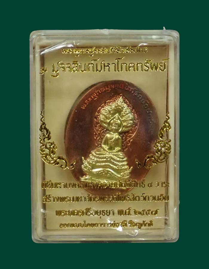 เหรียญนาคปรก 7 เศียรพระพุทธมุจจลินท์รักษ์ธนทวี รุ่นมุจจลินท์มหาโภคทรัพย์ ปี 2557 เนื้อทองแดงหน้ากากทองระฆัง หมายเลข 728