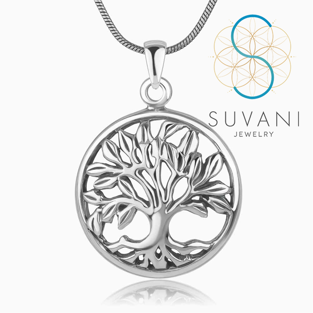 SUVANI เงินแท้ 92.5% จี้ต้นไม้แห่งชีวิต ลายฟิลิกรี จี้แนววินเทจ จี้พร้อมสร้อยคอ เครื่องประดับเงินแท้