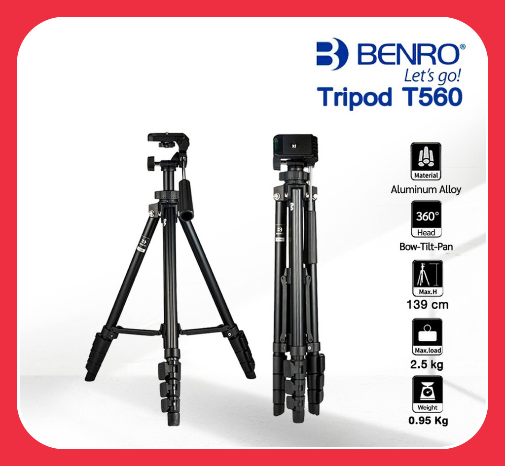ขาตั้งกล้องดิจิตอลขนาดกลาง กล้องวีดีโอขาตั้งกล้อง Minigun Benro Tripod T560 - ขาตั้งกล้อง น้ำหนักเบา ขาตั้งพร้อมหัวบอล For DSLR Camera รับน้ำหนัก สูงสุด 5 KG