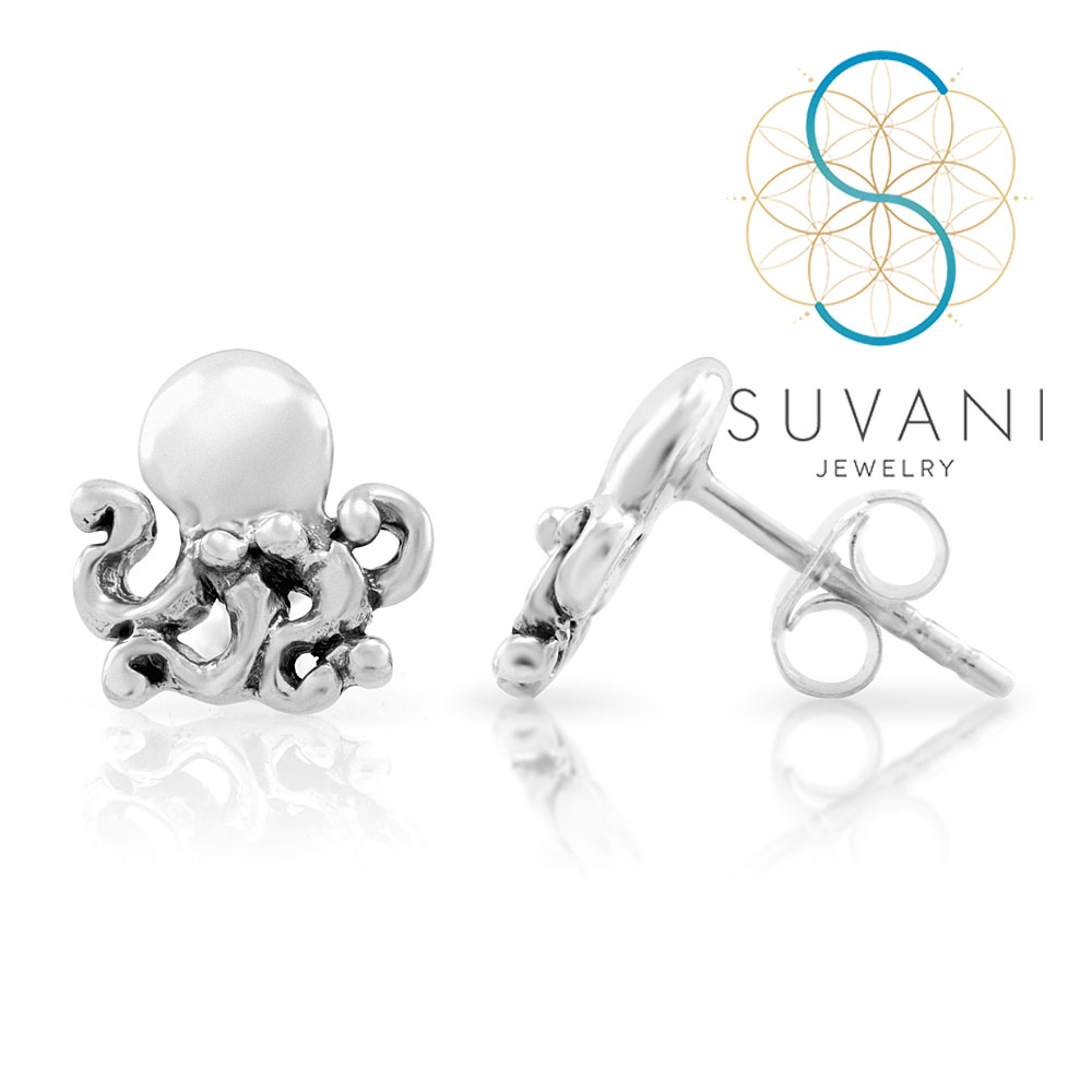 SUVANI เงินแท้ 92.5% ต่างหูปลาหมึกน้อย สุดน่ารัก ต่างหูปักก้าน เครื่องประดับเงินแท้