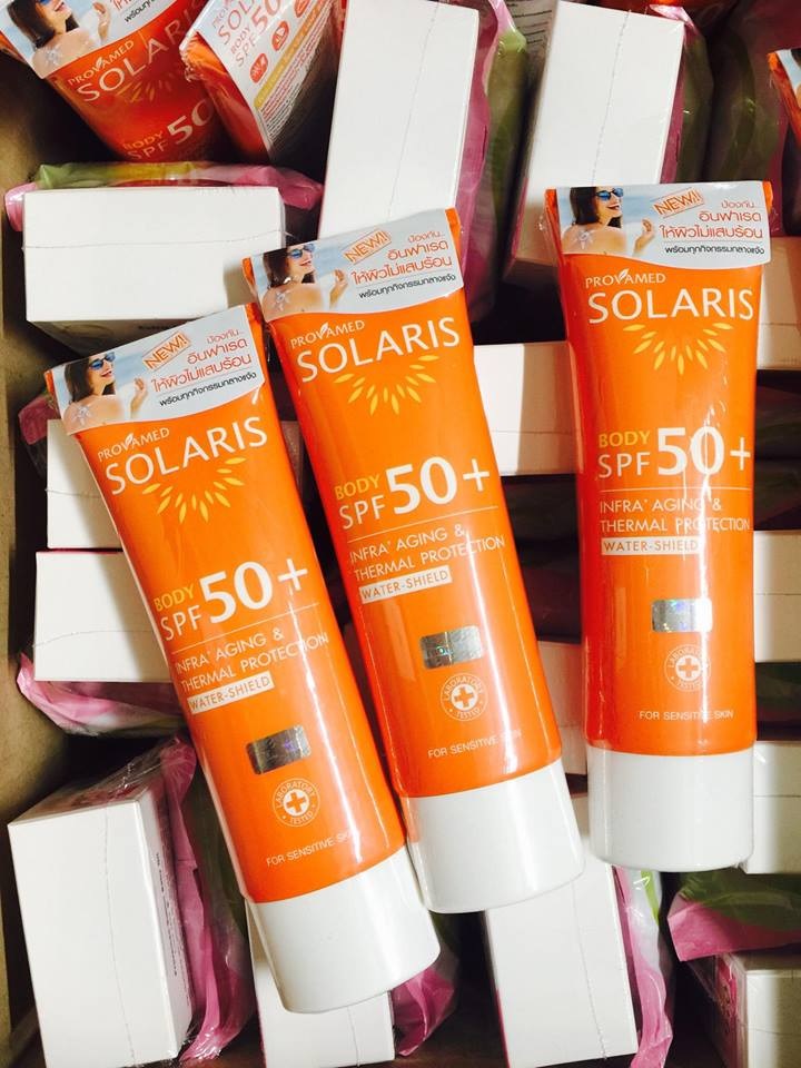 Provamed Solaris Body SPF 50+ ปริมาณสุทธิ 100 ml. ปกป้องผิวกายจากแสงแดดและความร้อน สำหรับกิจกรรมกลางแจ้ง