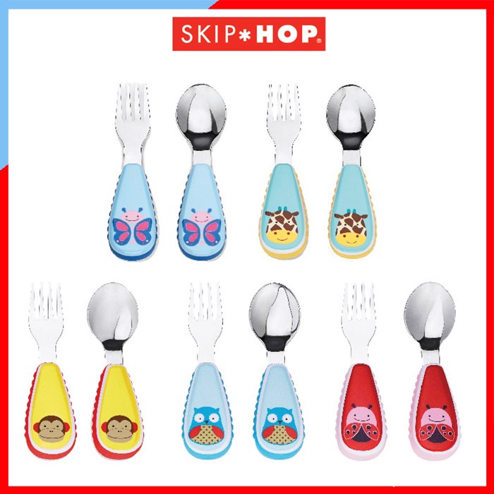 ของแท้ Skip Hop Zoo Tensils Fork & Spoon ชุดช้อน - ส้อม น่ารักสดใส ด้ามจับนุ่ม ขนาดเหมาะมือสำหรับเด็ก