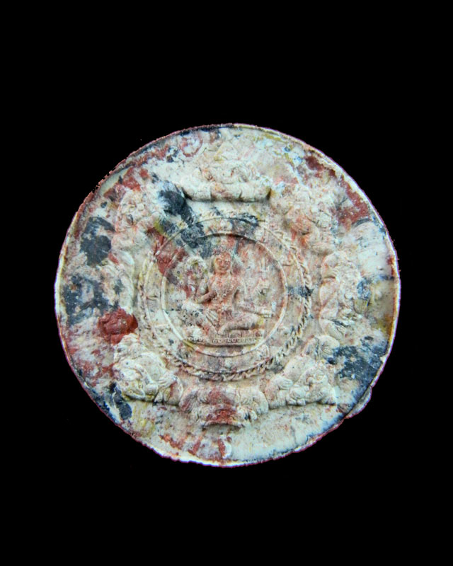 หลวงพ่อทวด หลังจตุคามรามเทพ วัดช้างให้ ปัตตานี รุ่นบูรณะหลักเมืองปัตตานี ปี2550 เนื้อก้นครกปัดทอง ขนาด 3.2 ซม.