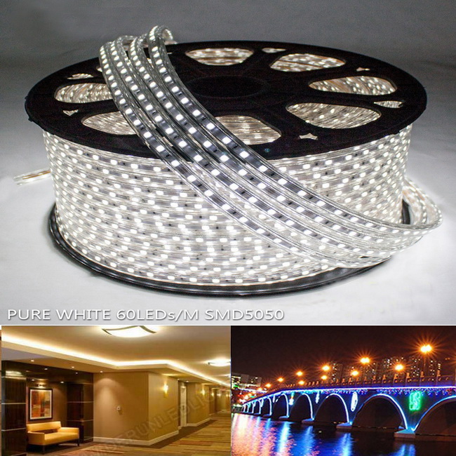 ไฟเส้น LED ROPE LIGHT แบบแบน AC 220v Daylight ยาว 100เมตร