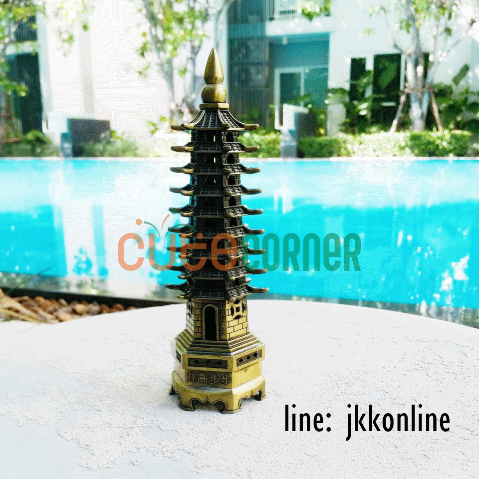 01711-โมเดลเจดีย์เหวินชาง 25 ซม สีทองเหลืองรมดำ - ฟรีค่าส่ง