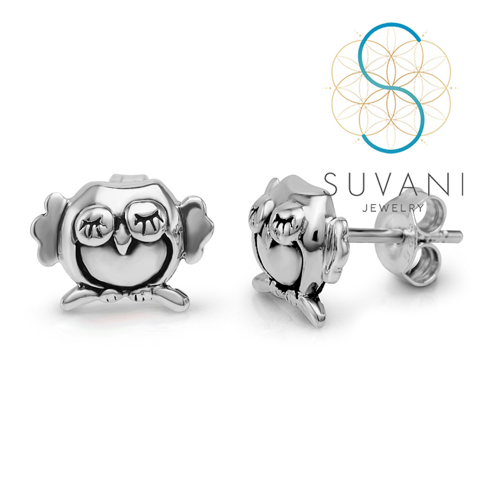 SUVANI เงินแท้ 92.5% ต่างหูนกฮูก สุดน่ารัก ต่างหูปักก้าน เครื่องประดับเงินแท้