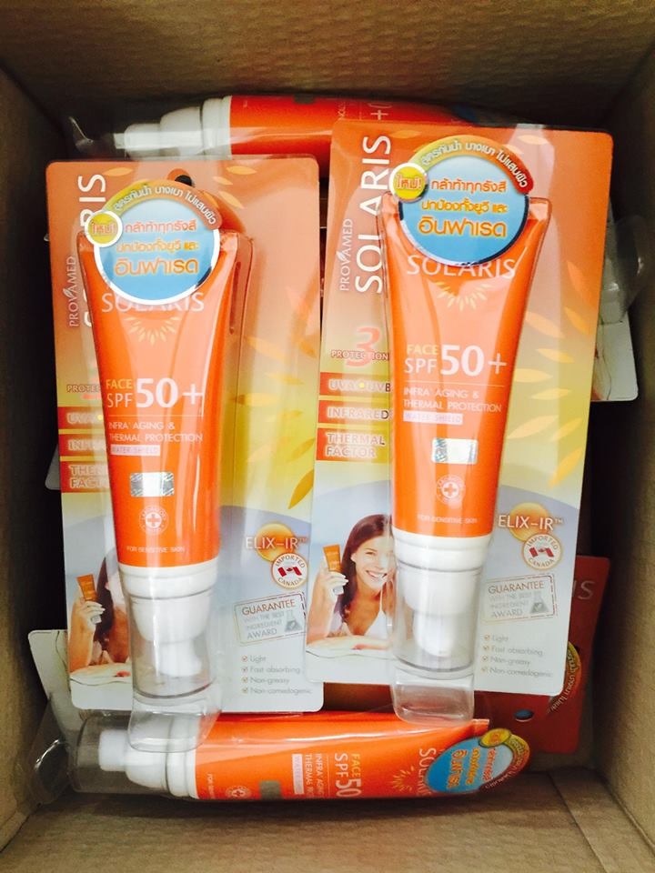 Provamed Solaris Face SPF 50 ปริมาณสุทธิ 50ml. ปกป้องผิวหน้าจากแสงแดดและความร้อน สำหรับกิจกรรมกลางแจ้ง