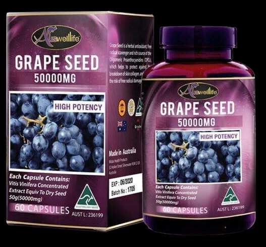 Auswelllife Grape Seed 50,000mg ออสเวลไลฟ์ เกรฟ ซีด 50000มก 60 แคปซูล