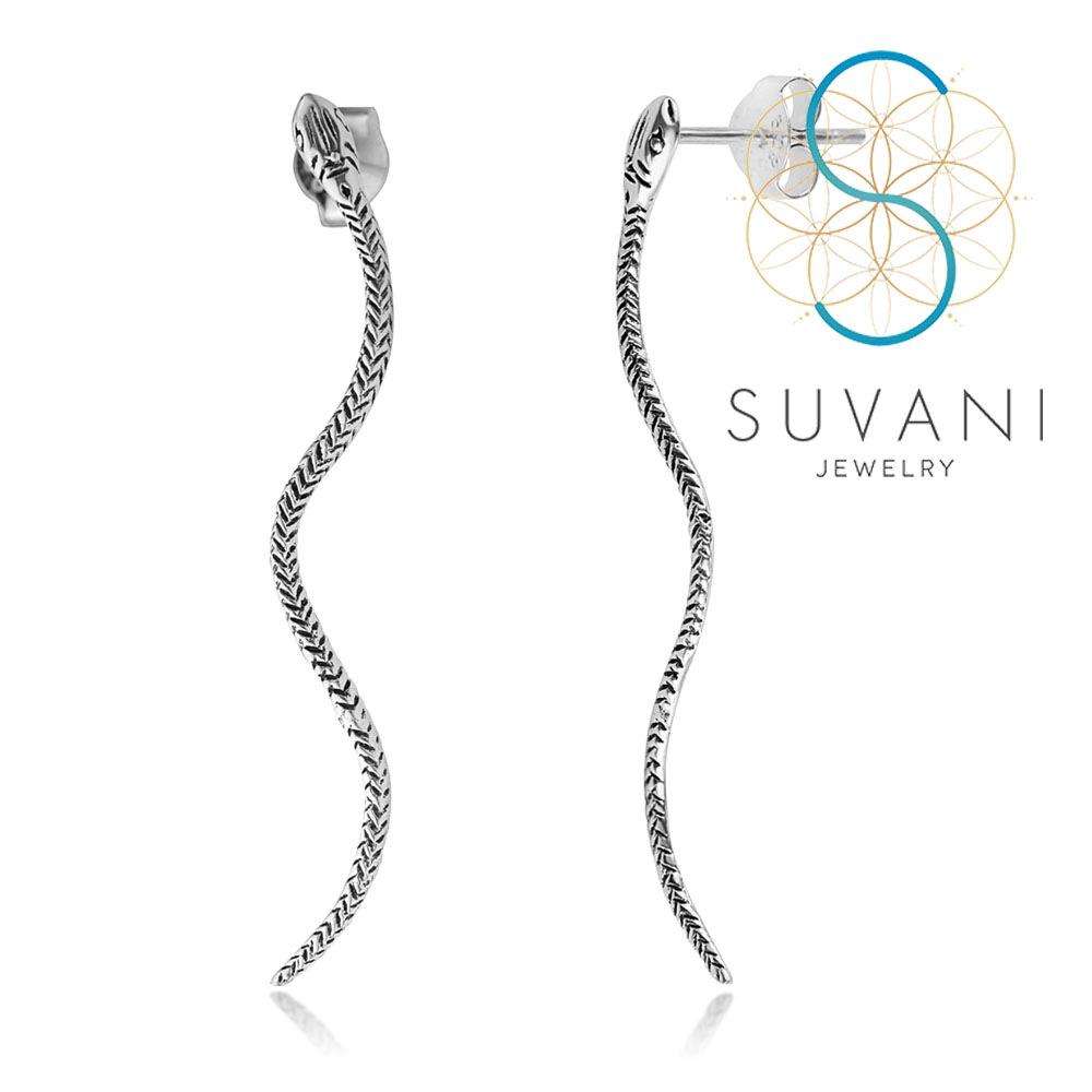 SUVANI เงินแท้ 92.5% ต่างหูงู ต่างหูสัญลักษณ์ปีมะเส็ง ต่างหูห้อย เครื่องประดับเงินแท้