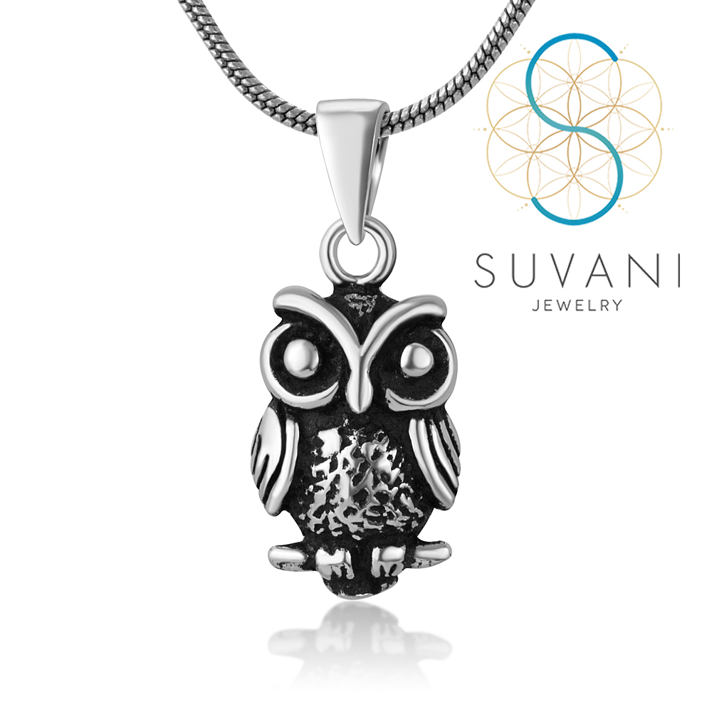 SUVANI เงินแท้ 92.5% จี้นกฮูก ขนาดเล็ก จี้แนววินเทจ จี้พร้อมสร้อยคอ เครื่องประดับเงินแท้