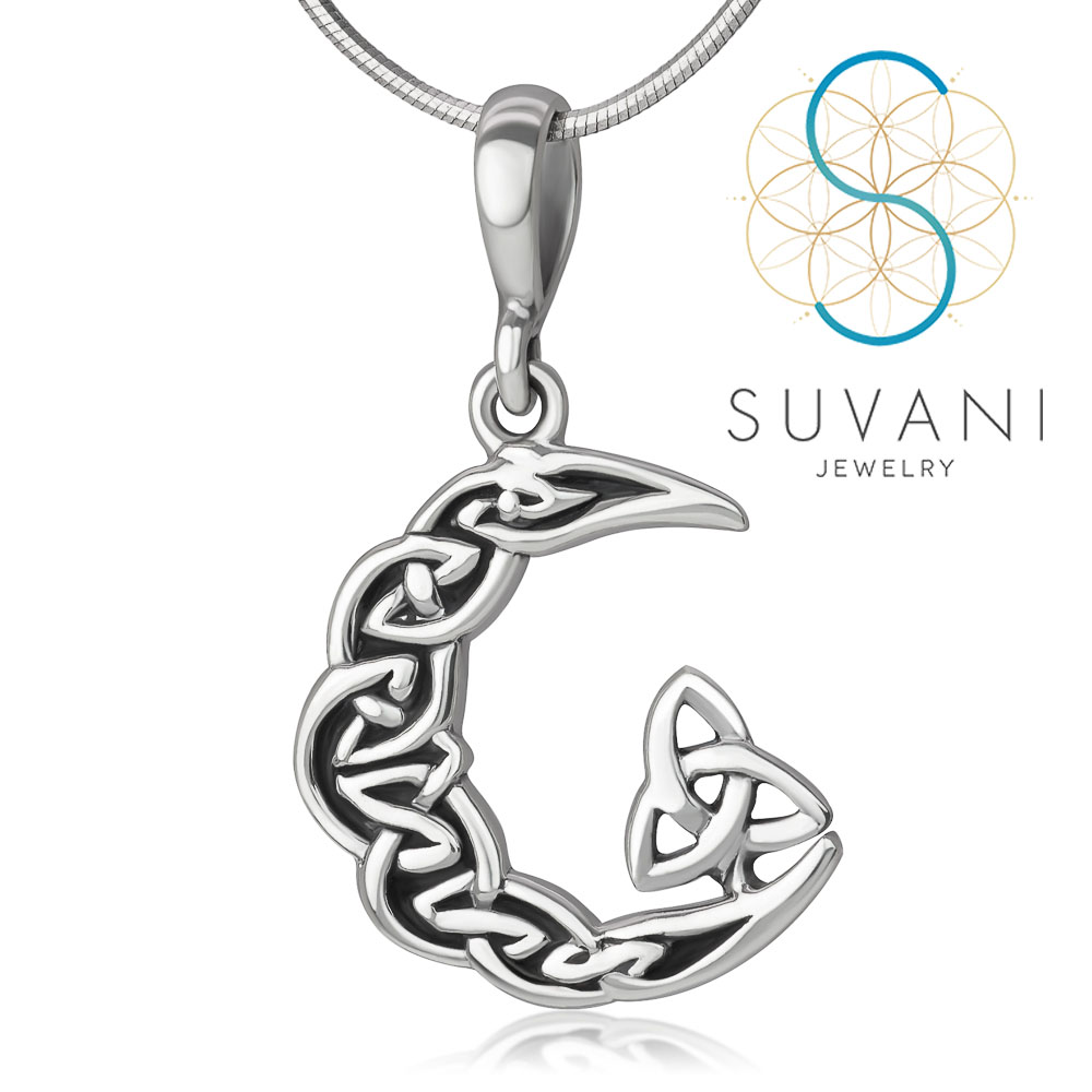 SUVANI เงินแท้ 92.5% จี้สัญลักษณ์ทรินิตี้ในพระจันทร์ครึ่งเสี้ยว จี้แนววินเทจ จี้พร้อมสร้อยคอ เครื่องประดับเงินแท้