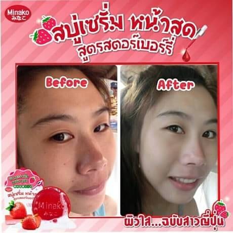 Minako Strawberry Serum Soap สบู่เซรั่มหน้าสด สตรอเบอรี่