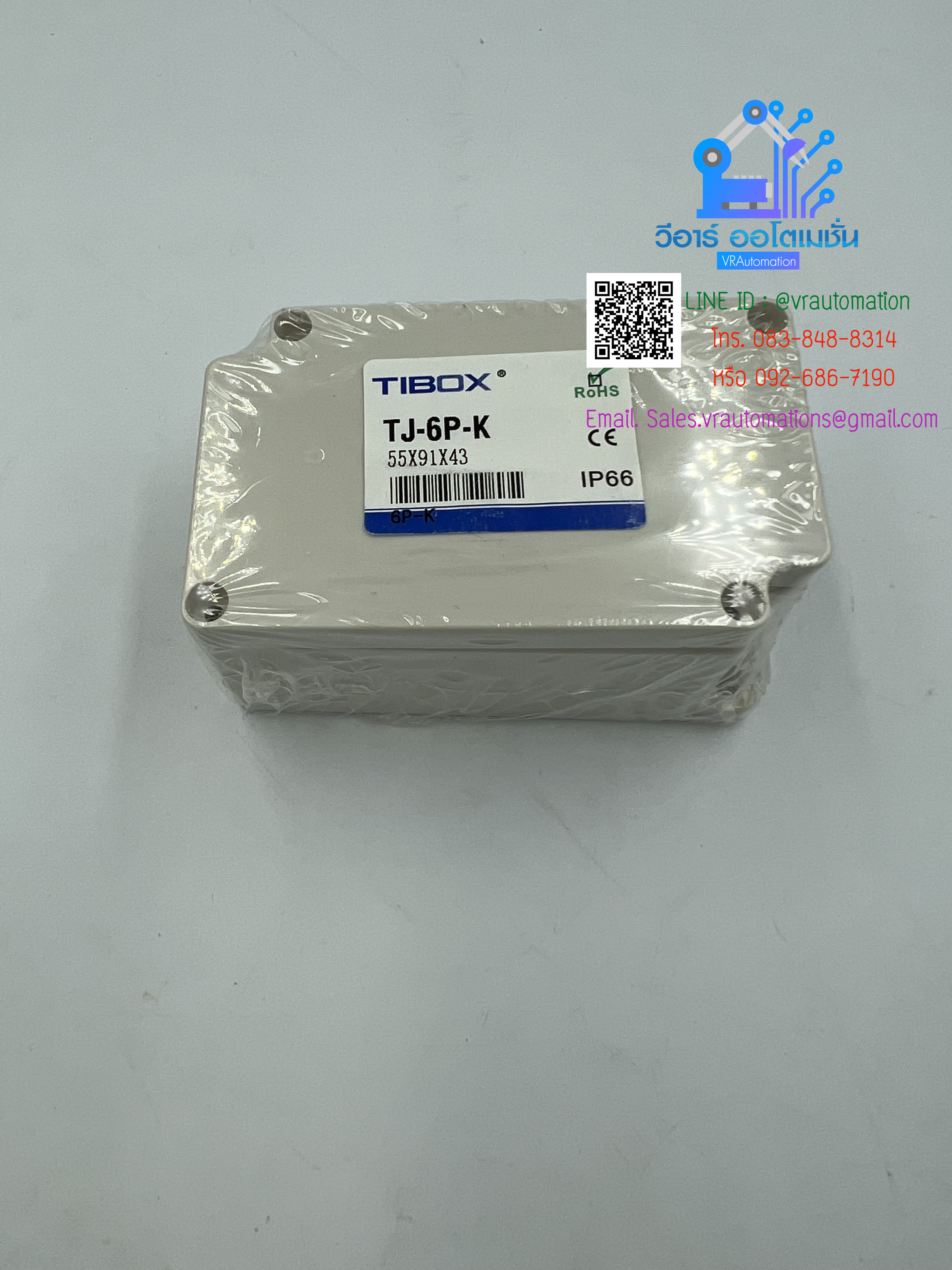 TIBOX TJ-6P-K กล่องพลาสติก พร้อมเทอร์มินอลบล็อก 6Pole 10A Size : 91x55x43 mm.
