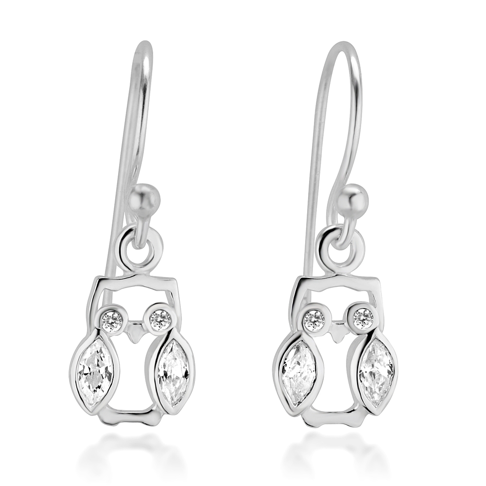 Suvani Jewelry - เงินแท้ 92.5% ต่างหูห้อย นกฮูก ฝังCZ ต่างหูเงินแท้ น่ารัก เรียบหรูดูแพง