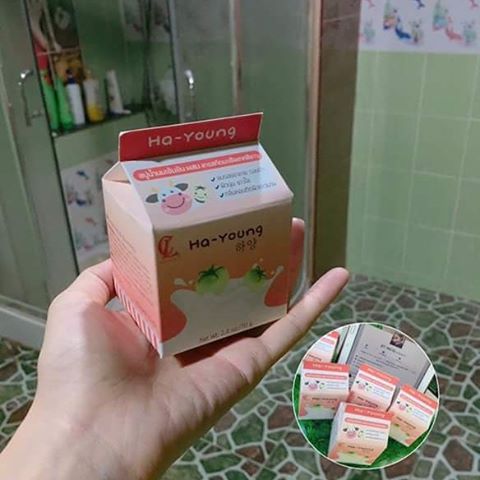 Ha-young Soap 70 g. สบู่ฮายัง สบู่มะเขือเทศสีขาว ผสมนมสด ผิวขาวกระจ่างใส ดุจดั่งอาบน้ำนม