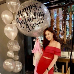 ลูกโป่งใสพิมพ์ชื่อ พร้อมช่อฟองอากาศ BN236