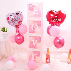 ของขวัญวาเลนไทน์ ช่อลูกโป่งพร้อมฐาน ไม่ลอย 2ช่อ พร้อมกล่องลูกโป่ง