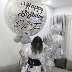 ลูกโป่งใบใหญ่ พร้อมพิมข้อความ ลูกโป่งกิตเอร์เงิน