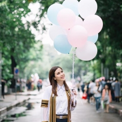 ลูกโป่งรับปริญญา ลูกโป่งมุก เป่าลอยพาสเทล15ใบ