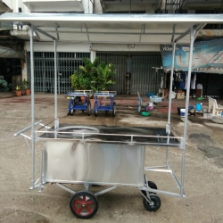 [ใหม่] รถเข็นขายก๋วยเตี๋ยวอาหารตามสั่งขนาด75x145ซม.มีหลังคาพื้นบนแสตนเลสล้อแม็ํก12นิ้ว.