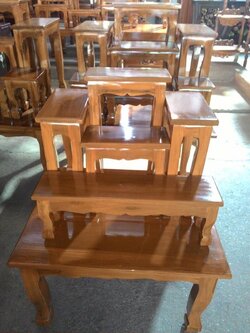 โต๊ะหมู่ 5 หน้า 5 ไม้สัก เรียบ