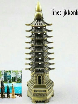 01712-โมเดลเจดีย์เหวินชาง 18 ซม สีทองเหลืองรมดำ - ฟรีค่าส่ง