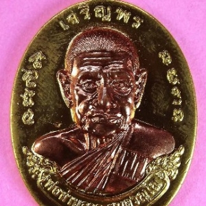 หลวงพ่อลาภ เหรียญเจริญพร รุ่นกฐิน ๕๕ ปี ๒๕๕๕ เนื้อทองทิพย์หน้ากากทองแดง แยกจากชุดกรรมการ หมายเลข ๓๗๗