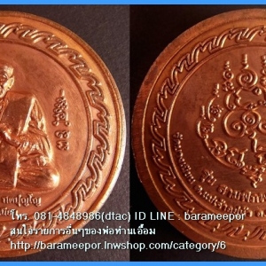 เหรียญพ่อท่านเอื้อม กตปุญโญ รุ่นสามพิภพจบทั่วธรณี เนื้อทองแดงผิวไฟ เหรียญกลม ขนาด 3.5 ซม. ปี 2550